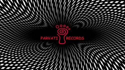 Parvati records logo psychedelic black and white red feet